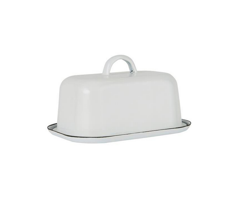 Beurrier en émail blanc et une liseré noire sur le bord Beurrier en émail blanc et une liseré noire sur le bord